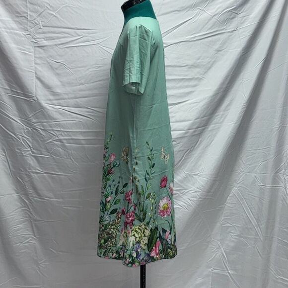 Teal Shift Dress with Floral Pattern Trim | Sz M - Picture 5 of 7